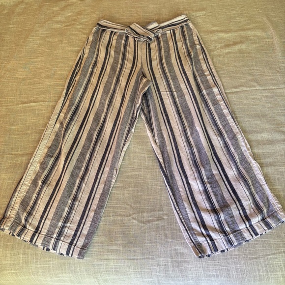 Women’s Blue & White Striped Wide Leg Lounge Pant, Cotton Linen Blend, Size XL - Picture 4 of 7